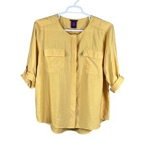 Beverly Drive NWT Womens 2X Gold Blouse Hidden Placket 3/4 Tab Sleeve Top Office